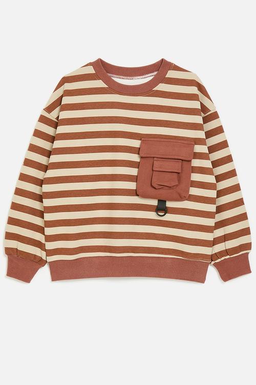 Sweatshirt with cargo pocket - burnt orange stripes