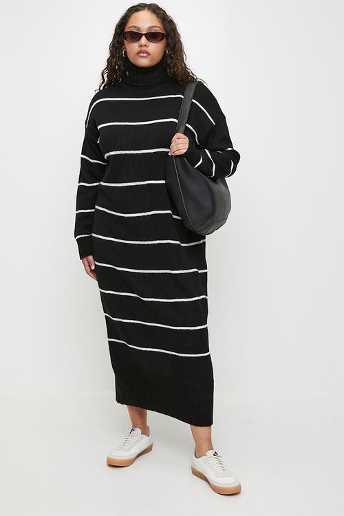 Maxi Straight Cut Knitwear Dress - Black