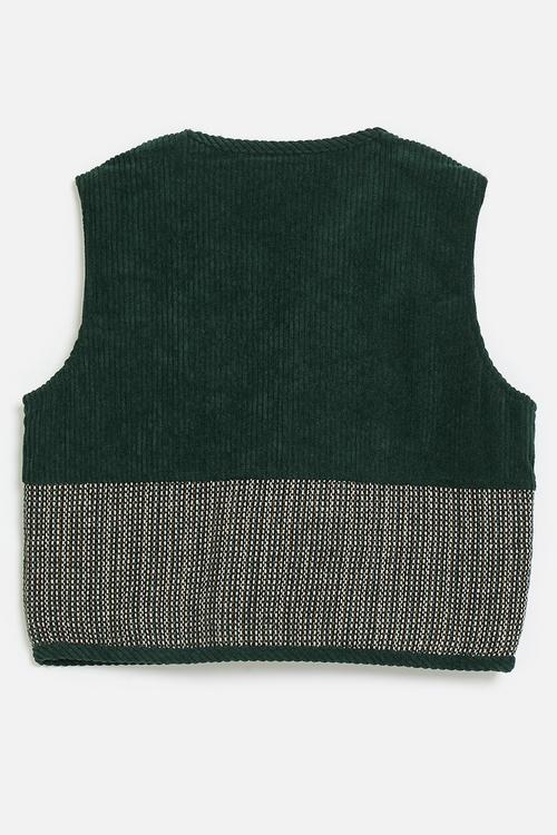 Knit utility vest with contrast panels - dark green/multi