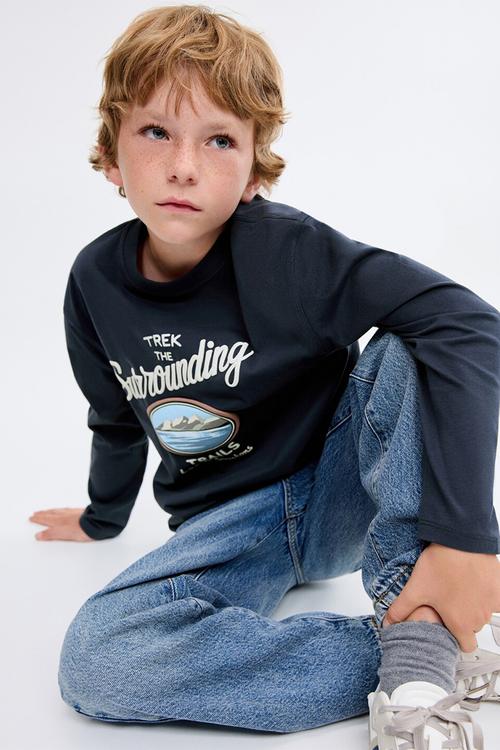Printed T-shirt - navy