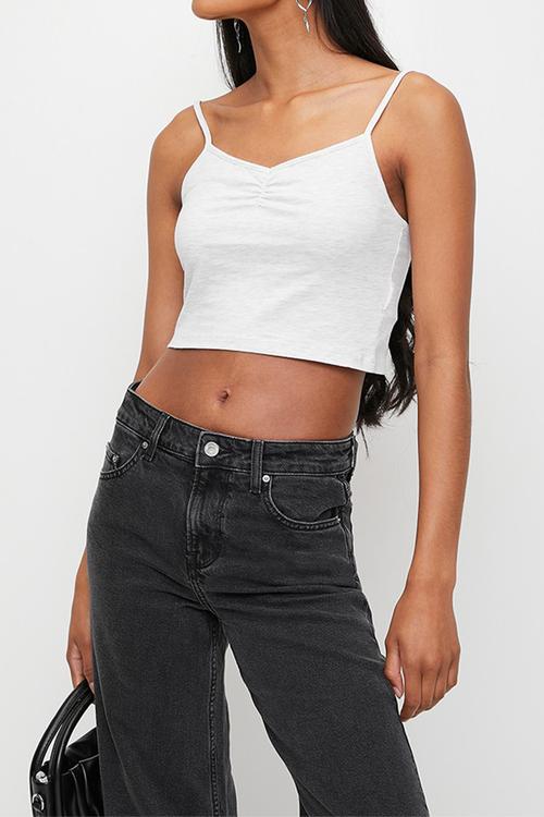 Cropped strappy top - grey