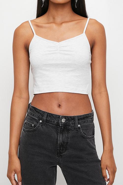 Cropped strappy top - grey
