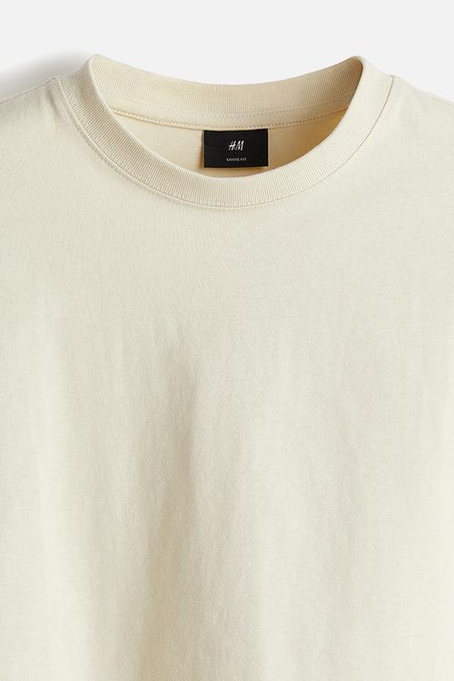 Loose fit long-sleeved jersey top - light beige