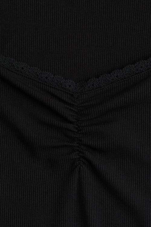 Lace-trimmed ribbed top - black