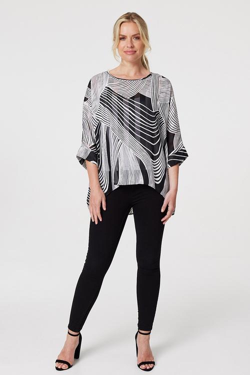 Loose Fitting Batwing Stripe Blouse - Multi Black