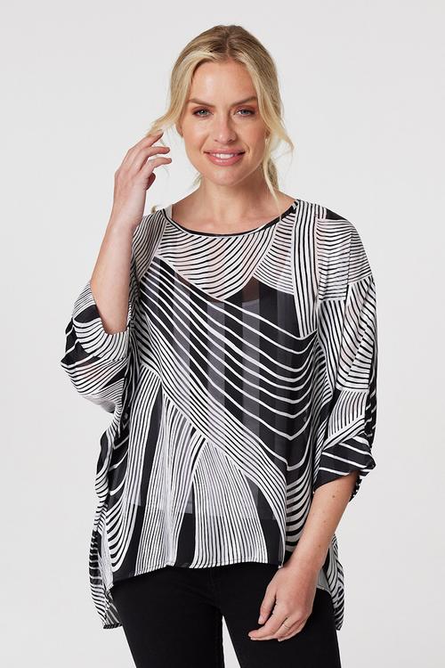 Loose Fitting Batwing Stripe Blouse - Multi Black