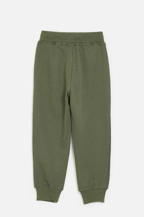 Embroidered tractor knee patch joggers - army green