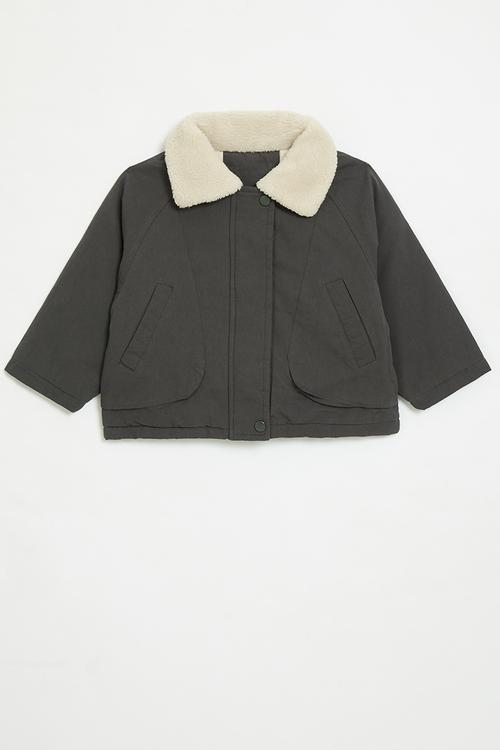 Shearling collar jacket - charcoal grey
