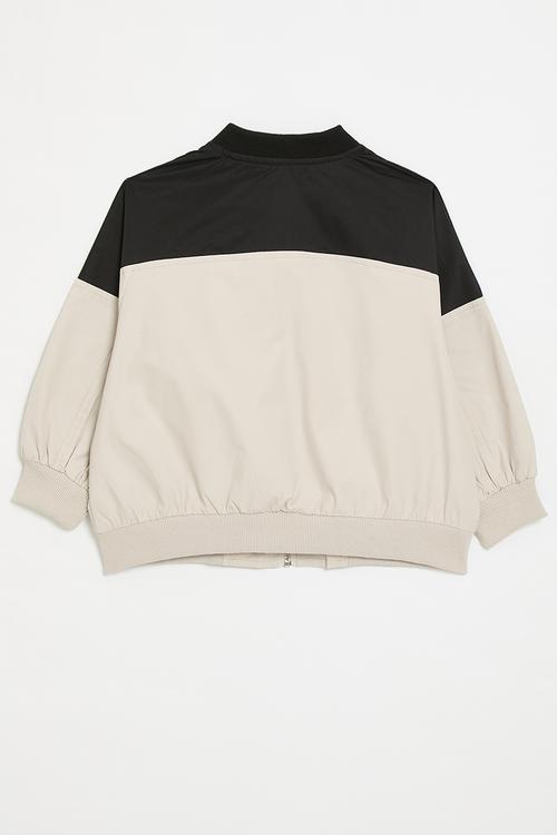 Two tone baseball-style jacket - black/beige