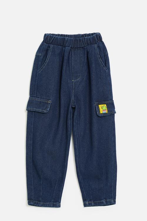 Jogger-style jeans with bird patch pocket flap - dark blue