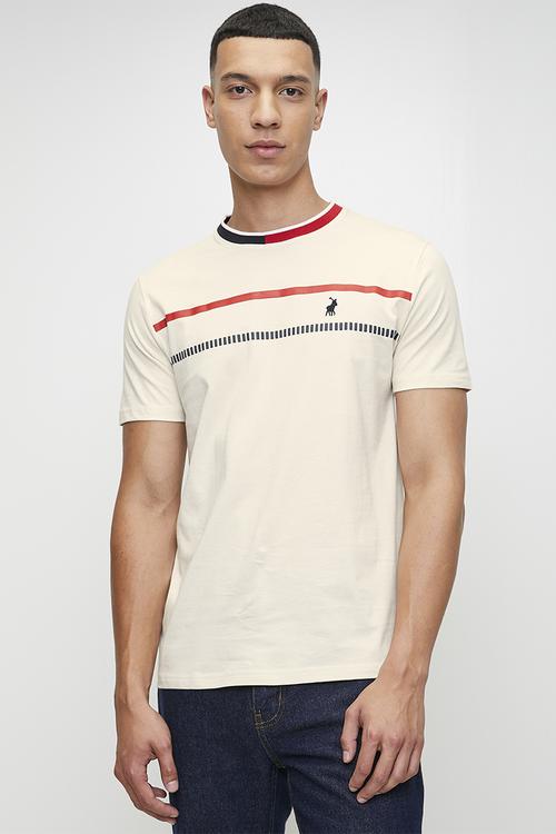 EASTON Colour Block Collar Ss T-Shirt - Cream