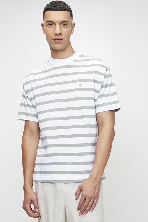 LUYANDA  PJC SS STRIPE LOGO TEE - WHITE