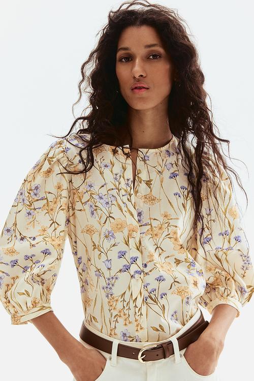 Poplin blouse - light beige floral
