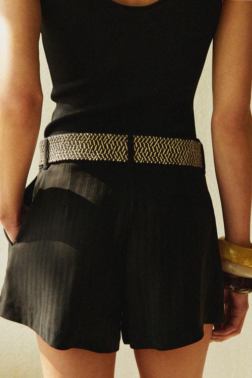 Belted twill shorts - black