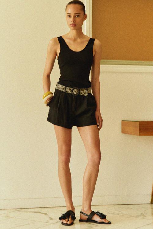 Belted twill shorts - black