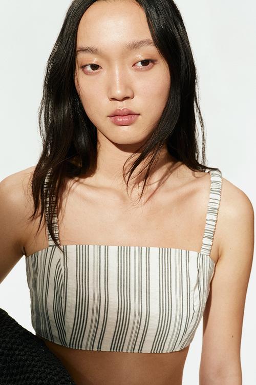 Crop top - white & grey striped