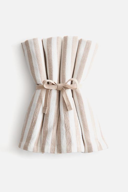 4-Pack cotton napkins - beige/striped 