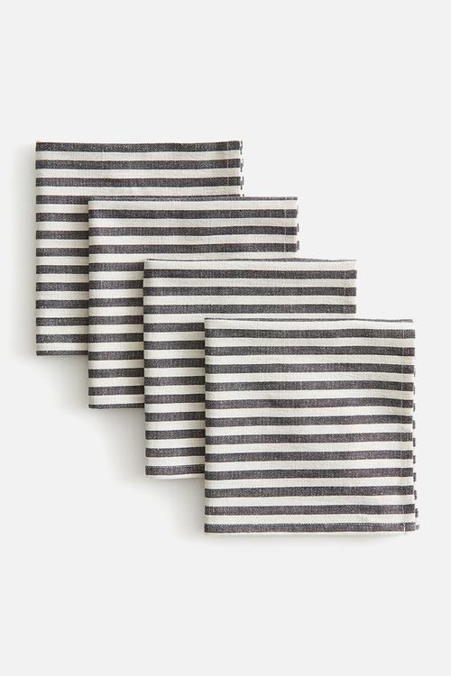 4-Pack cotton napkins - dark grey/striped
