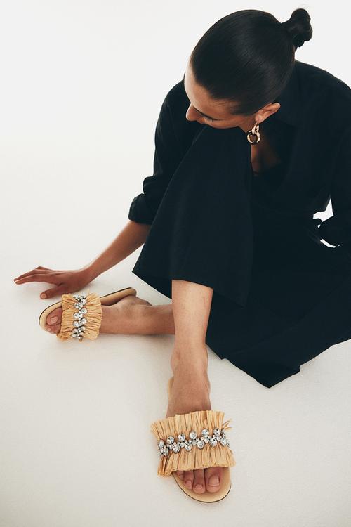 Rhinestone-embellished sandals - beige
