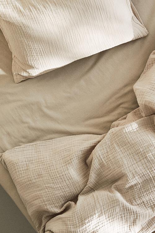 Fitted cotton sheet - light beige