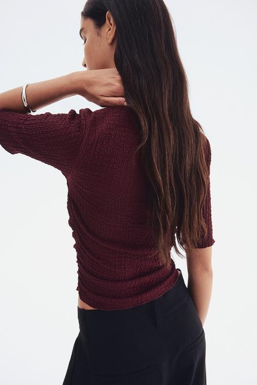 Textured draped top - burgundy