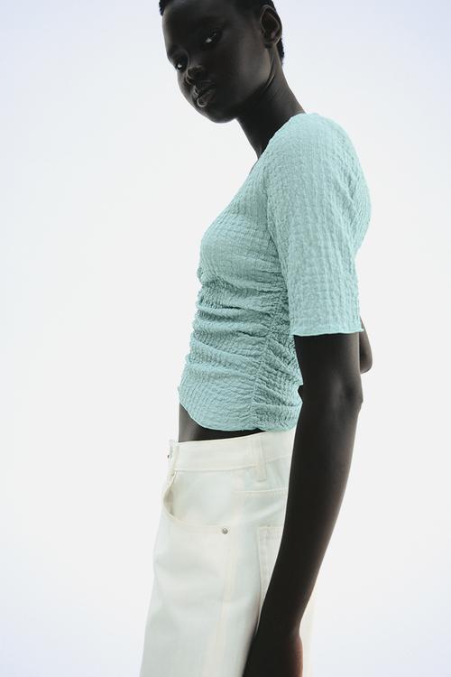 Textured draped top - light turquoise