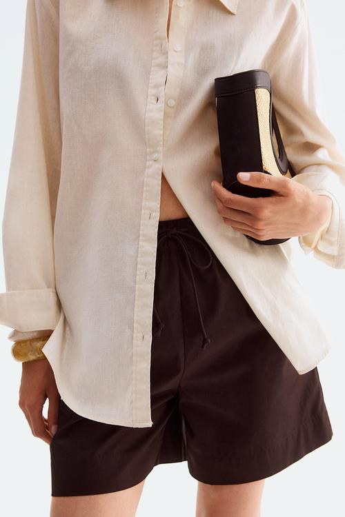 Cotton drawstring shorts - dark brown