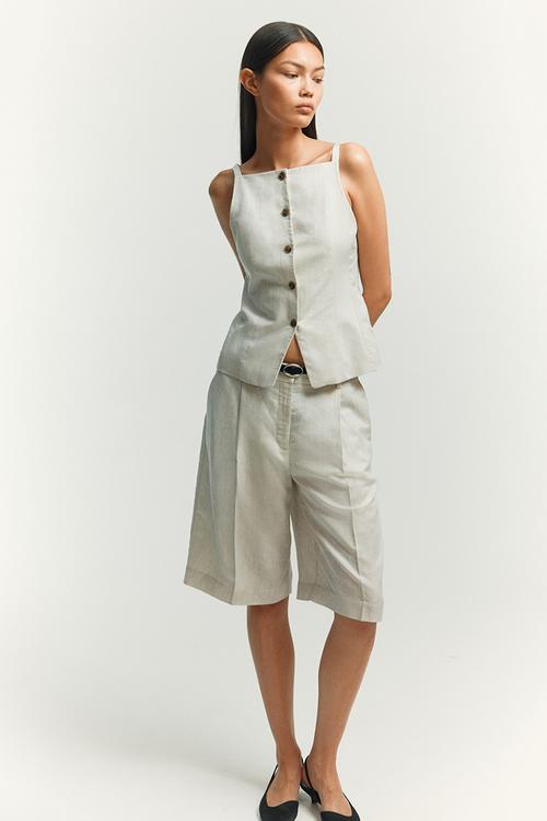Linen-blend waistcoat - light grey