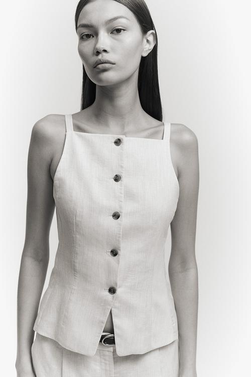 Linen-blend waistcoat - light grey