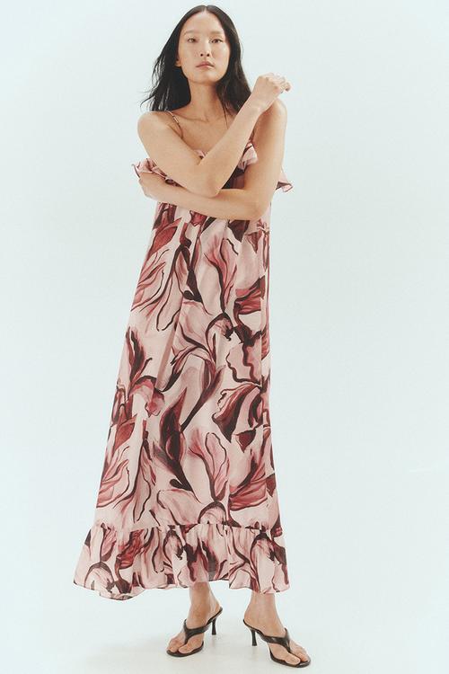Flared maxi dress - light pink floral