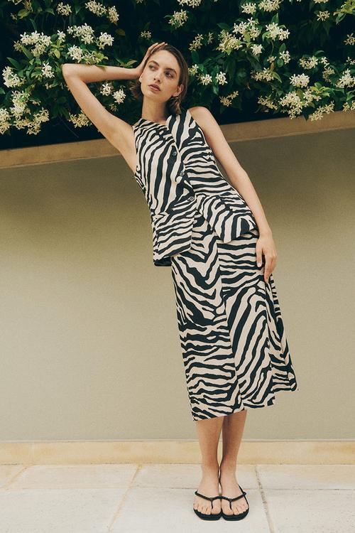 Midi skirt - ight beige zebra print