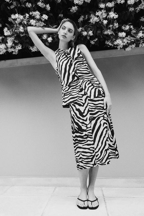 Midi skirt - ight beige zebra print