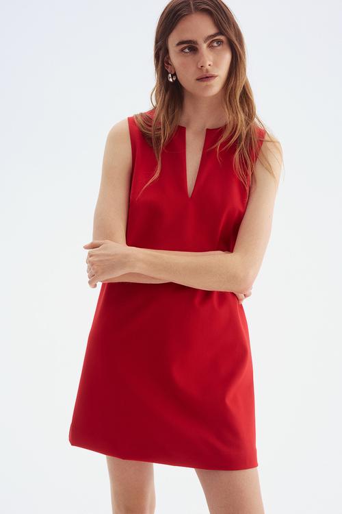 Twill shift dress - bright red