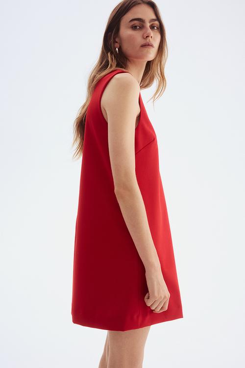 Twill shift dress - bright red