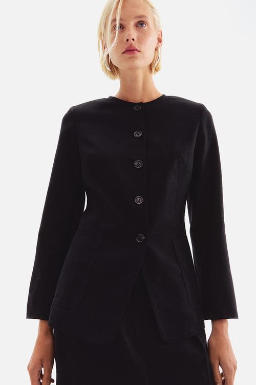 Linen-blend blazer - black