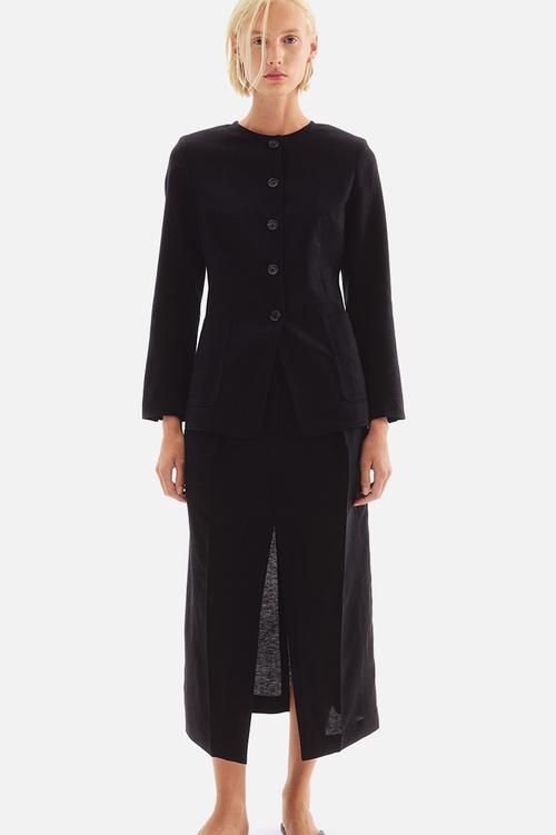 Linen-blend blazer - black