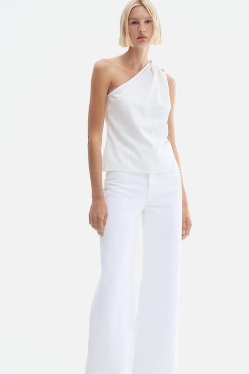 Button-detail one-shoulder top - white