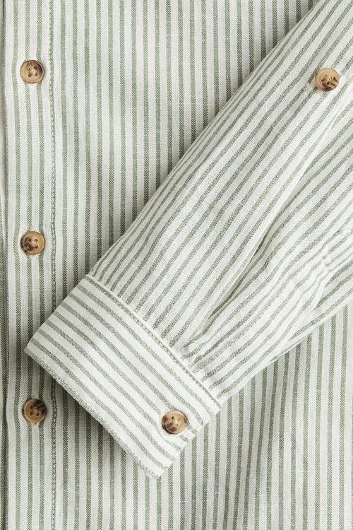 Linen-blend grandad shirt - light green/striped