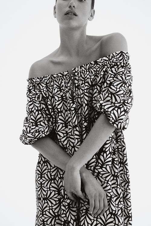 Tie-detail dress - black patterned