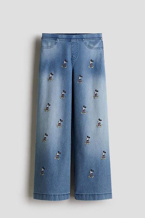 Wide denim-look trousers - denim blue/mickey mouse 