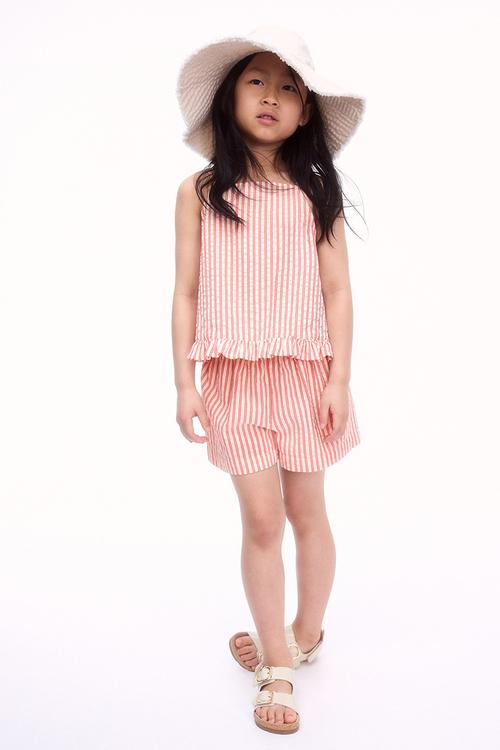 2-Piece cotton strappy top and shorts set - cream/red striped