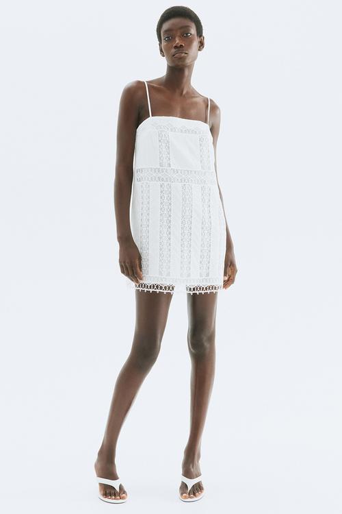 Lace-inset strappy dress - white