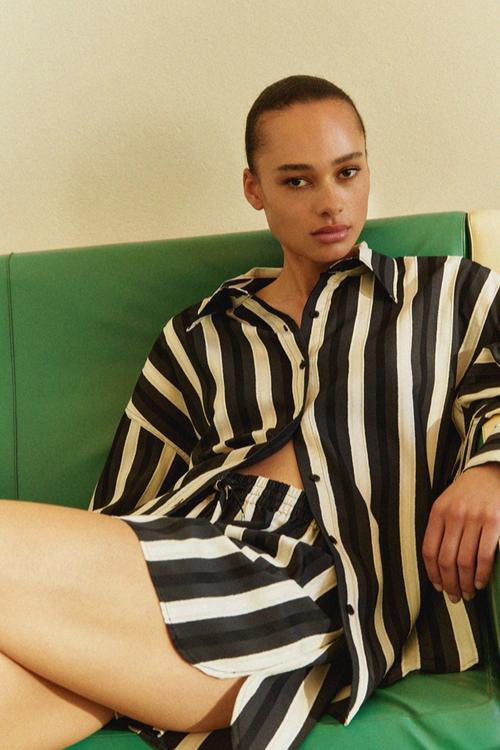 Oversized dobby-weave shirt - black striped
