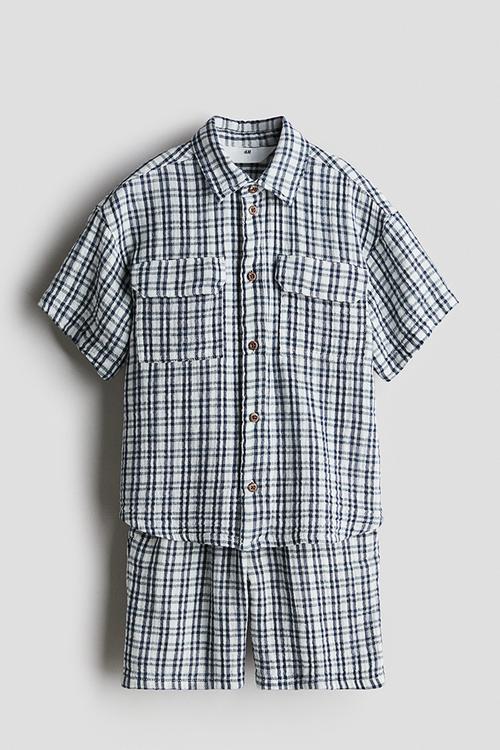 2-Piece cotton muslin set - dark blue/checked 