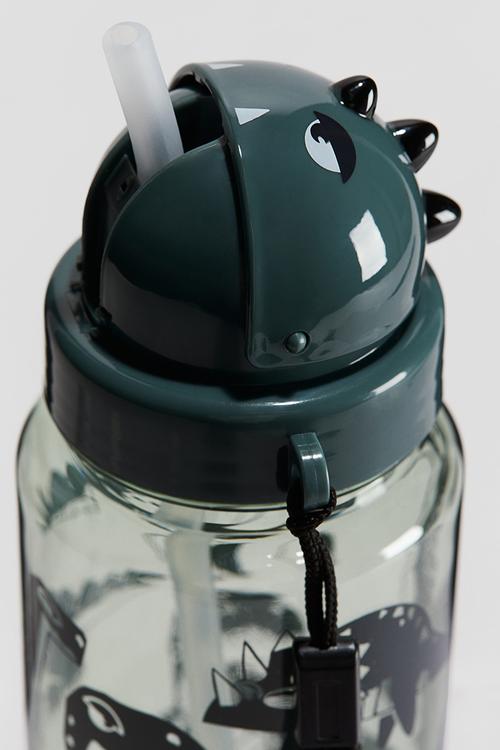 Printed water bottle - green/dinosaurs 