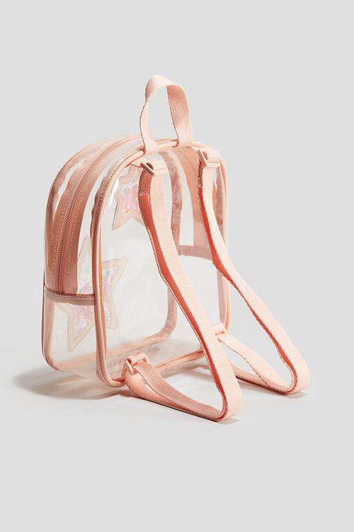Iridescent backpack with appliqués - peach/stars 