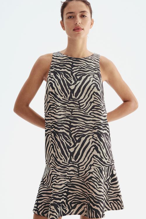A-line dress - light beige & zebra print 