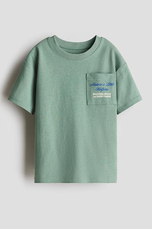 Motif-detail cotton t-shirt - green nature's little helpers