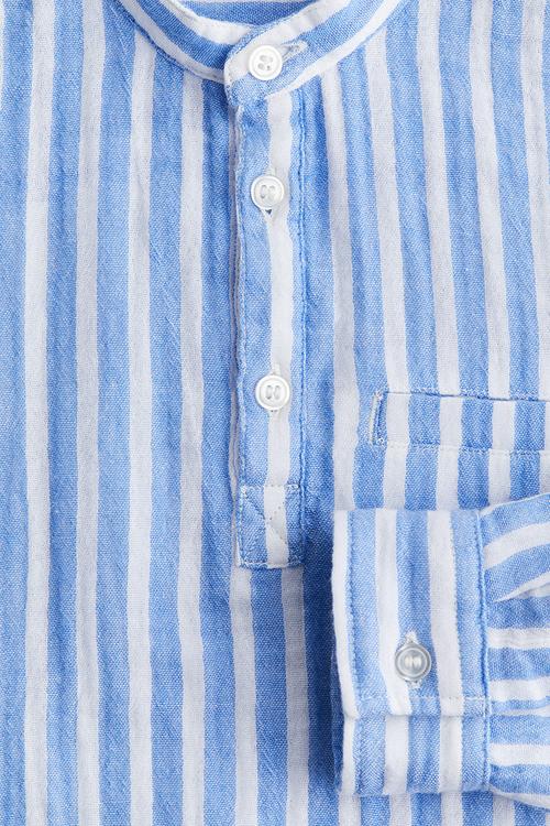 Cotton muslin grandad shirt - blue/white striped