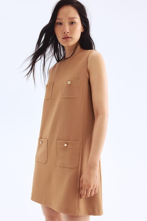 Pocket-detail shift dress - beige